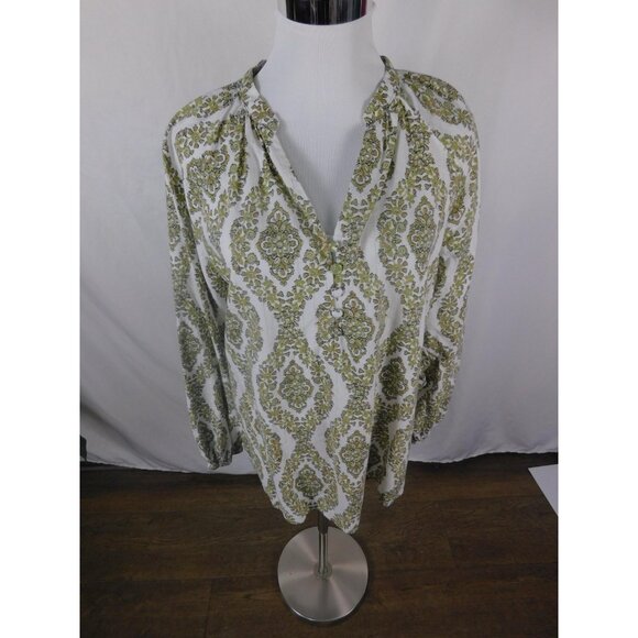 Belle by Kim Gravel Large Green Boho V Neck Tunic Print - Picture 2 of 12